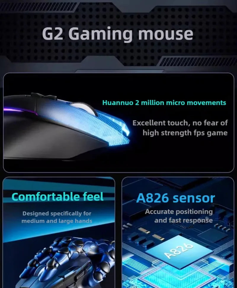 G2 Wired Gaming Mouse 12800 DPI RGB Gaming Mouse with 9 Programmable Buttons, 1000Hz Polling Rate, Ergonomic Wired Gaming Mouse for PC & Laptop
