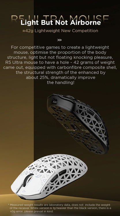 ATTACK SHARK R5 Ultra Carbon Fiber Wireless Gaming Mouse, 42g Lightweight Gaming Mouse, PAW3950MAX Sensor, 42000 DPI, 8000Hz, Tri-Mode Connectivity