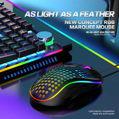 VAORLO USB Wired Gaming Mouse 7200DPI Adjustable Optical Gaming Mouse with RGB Lighting, Ergonomic Mechanical Gaming Mouse for PC, Laptop & Office