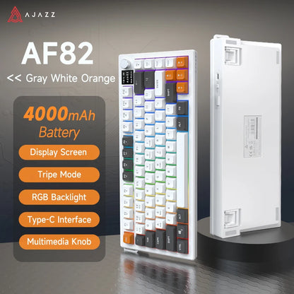 AJAZZ AF82 Low-Profile Electrostatic Keyboard Tri-Mode Wireless 75% Mechanical Gaming Keyboard with Display Screen, Hot-Swappable, 4000mAh Battery