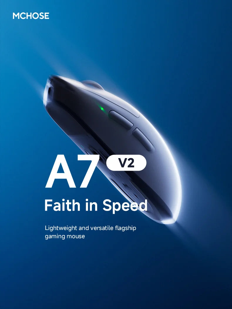 MCHOSE A7 V2 Ultra Wireless Gaming Mouse with PixArt 3950Ti Sensor, 8K Polling Rate, Lightweight Bluetooth & 2.4G RGB Gaming Mouse