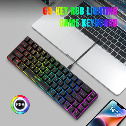 68-Tasten-Gaming-Tastatur, USB-kabelgebunden, tragbar, 20 RGB-Hintergrundbeleuchtungen, koreanische Tastatur für Windows-Laptops und Computer