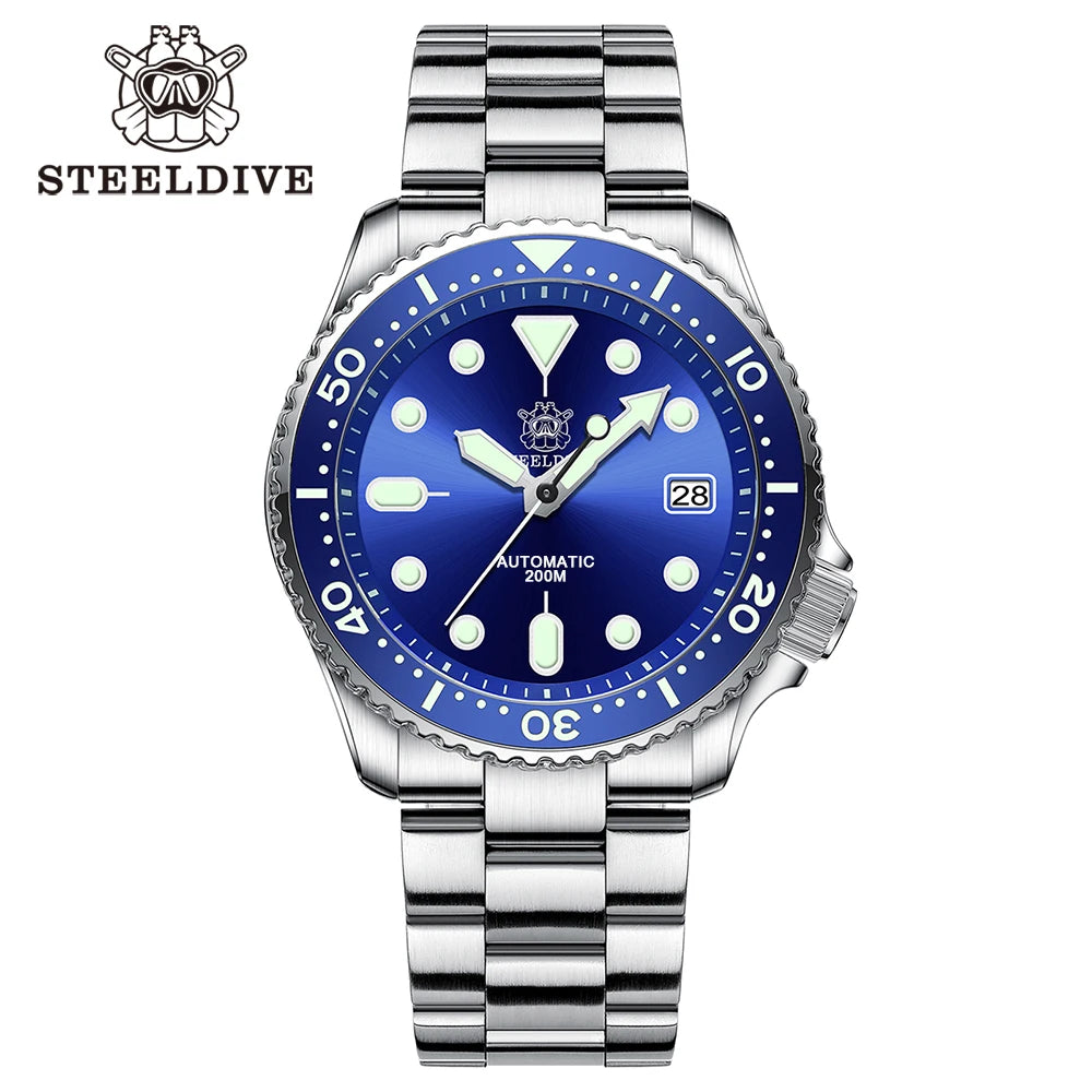 Mechanical Watch For Men STEELDIVE SD1973 Japan NH35 Automatic Movement Ceramic Bezel 200M Waterproof Classic Dive Small Abalone