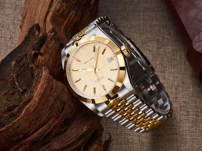 Baltany S4102 Business Man Automatic Mechanical Wristwatch 36mm Linen Dial Engine Turned Bezel NH35 Luxury Dress Watch For Man
