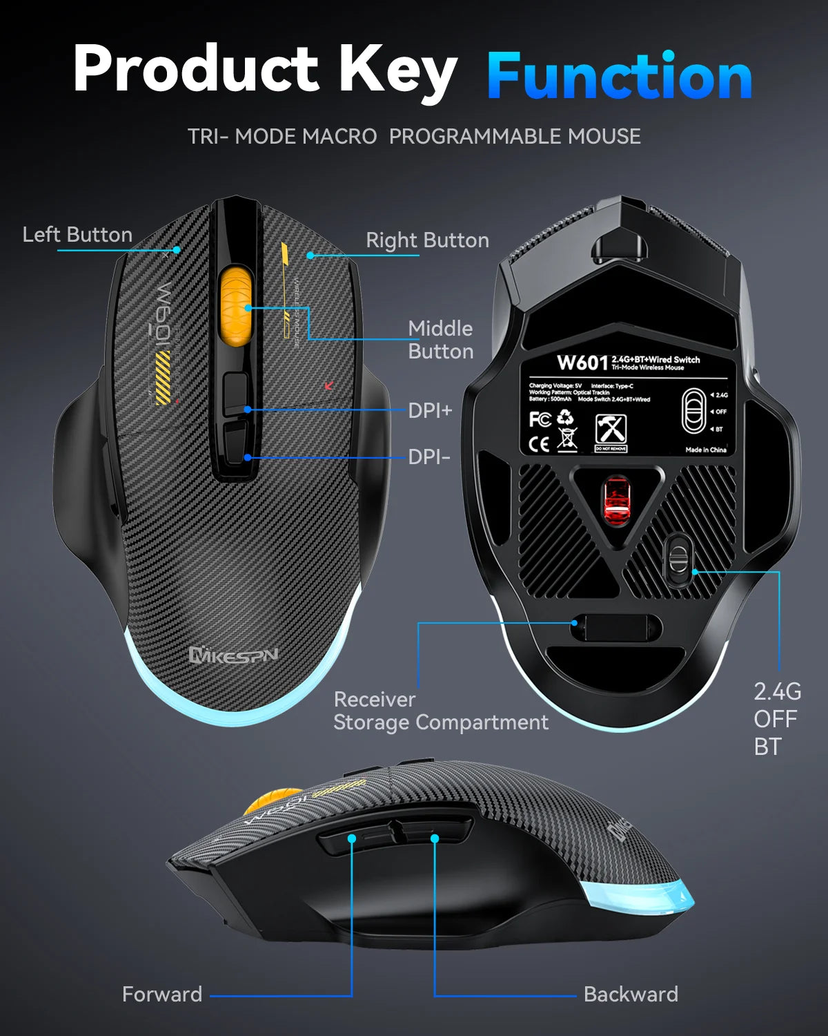 Bluetooth Wireless Gaming Mouse, 12800 DPI RGB Wired & Wireless Gaming Mouse with 7 Programmable Buttons, Rechargeable Gaming Mouse for PC & Laptop