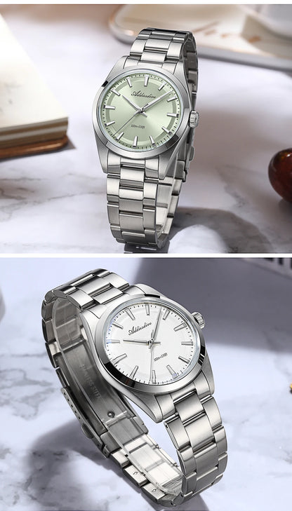 ADDIESDIVE herenhorloge van staal, luxe uitvoering, voorzien van een gewelfd glas, een quartz uurwerk en een blauwe lichtgevende coating BGW9; waterdicht tot 100 ATM, analoge weergave – Model AD2066