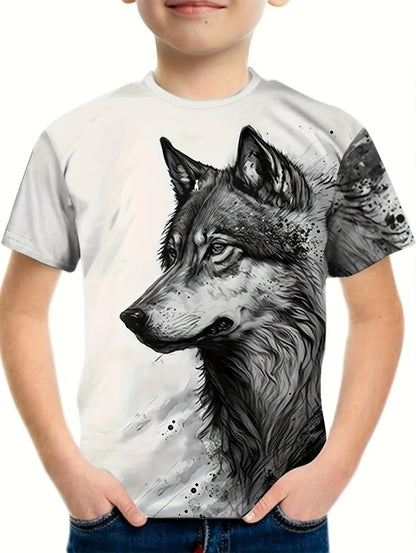 Children's T-Shirt Cool Wolf Pattern Boys' Short Sleeve Tee Summer New Round Neck Children's T-Shirt Fashion Children's Clothing