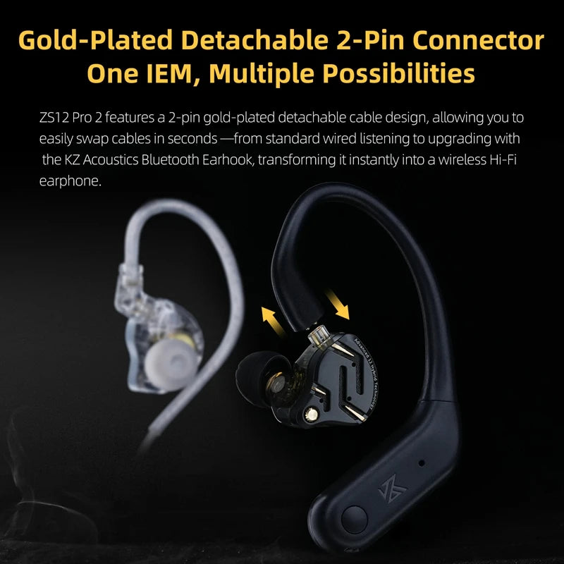 Auriculares intraaurales híbridos KZ ZS12 PRO 2 – Auriculares gaming con cable, graves HiFi y drivers superlineales