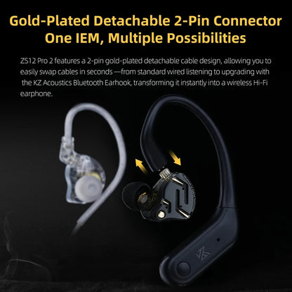 Auriculares intraaurales híbridos KZ ZS12 PRO 2 – Auriculares gaming con cable, graves HiFi y drivers superlineales