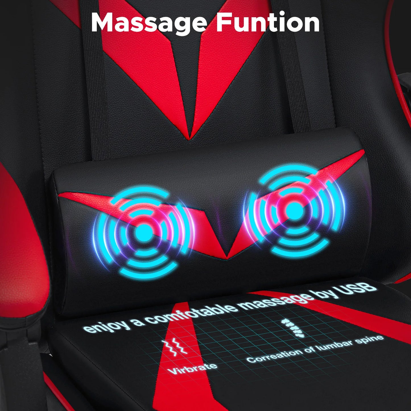 Ergonomic Gaming Chair with Massage, Footrest & Lumbar Support, Reclining Computer Gaming Chair with Adjustable Armrest and Headrest