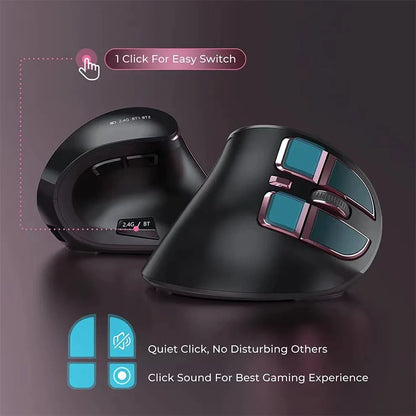 IHOYI Bluetooth Vertical Wireless Mouse Rechargeable Ergonomic Silent Mouse with 2400 DPI, USB 2.4G Wireless Mouse for Laptop & Desktop