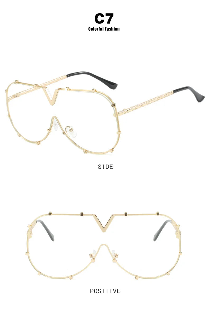 Trendy Rivets Metal Frame Oversized Pilot Women Sunglasses Brand Design Men Sunglass UV400 Outdoor Driving Travel Luxury Goggles