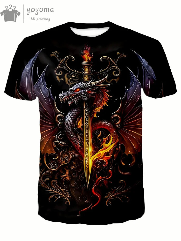 Dragon Print Clothes Men Funny Men's Summer Clothes T shirt Men Short Sleeve Tee Dragon Graphic T shirts Personalized T-shirt