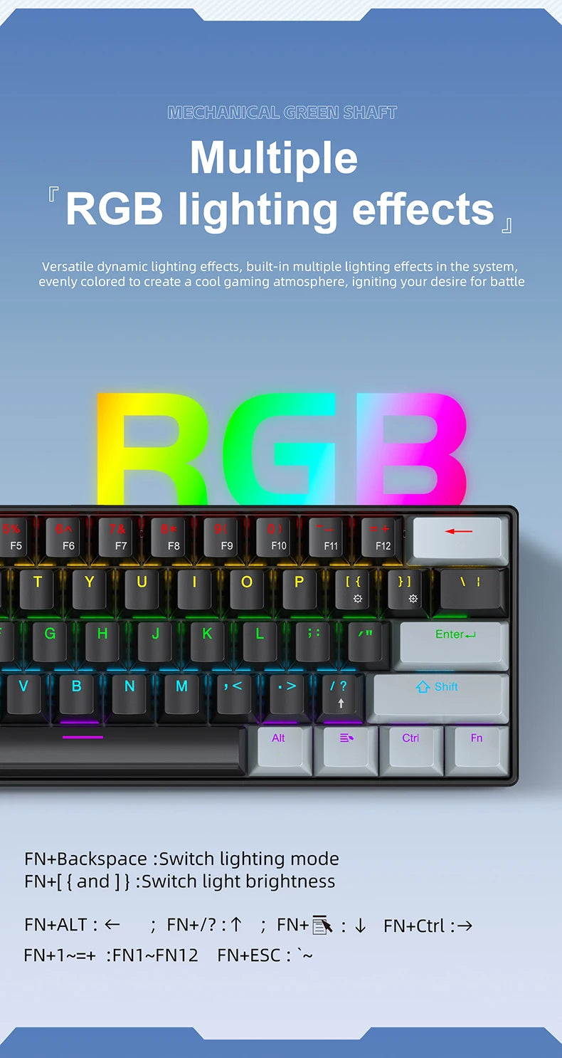 APAYADO K61 Mini Mechanical Keyboard 61-Key Wired Gaming Keyboard with Hot-Swappable Red/Blue Switches, RGB Backlit 60% Compact Mechanical Keyboard