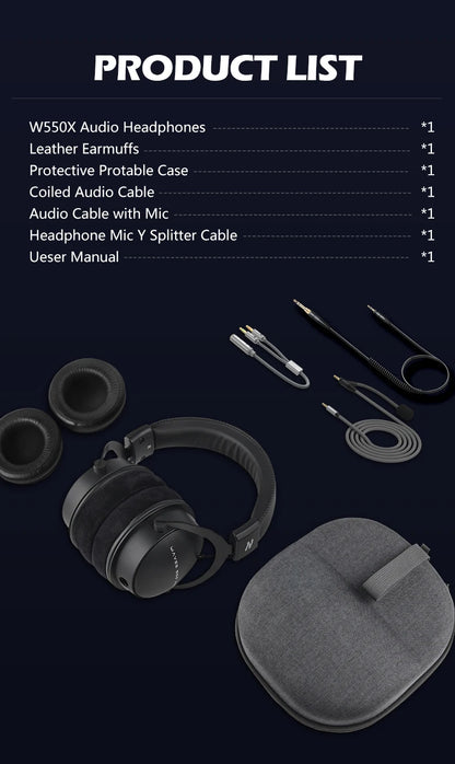 TALOMEN W550x Studio Headphones – Professional Wired Over-Ear DJ Monitor Headphones with 50mm Drivers & Detachable Cable