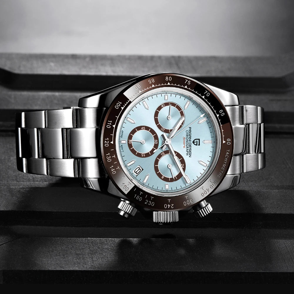 Męski zegarek chronograf PAGANI DESIGN – Luksusowy zegarek na rękę z mechanizmem kwarcowym, podświetlany i wodoodporny.