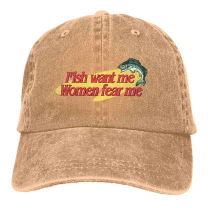 Fish Want Me Women Fear Me Klassiske baseballkasketter med skygge Fish Go Fishing Fisherman Solhatte til mænd og kvinder