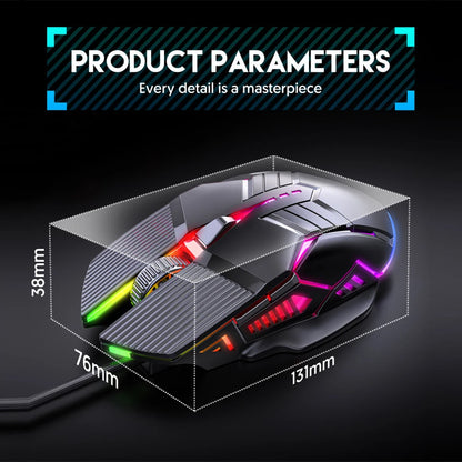 3200DPI ergonomisk trådbunden gamingmus USB datormus gamingmus med RGB-bakgrundsbelysning 6 knappar LED tyst mus för PC och laptop