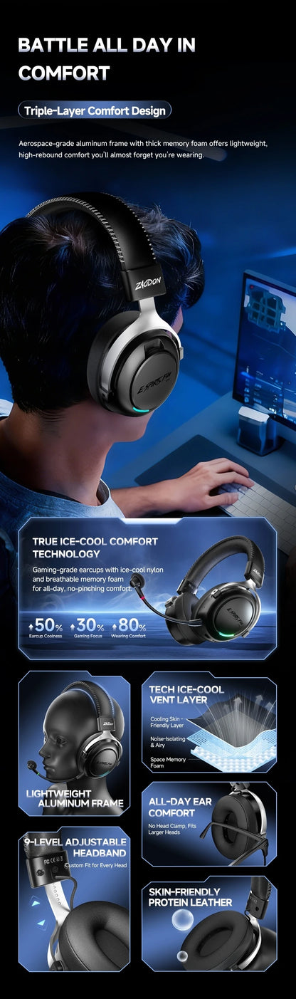 HAAYOT Wireless Gaming Headphones Bluetooth 5.3 with 53mm Titanium Drivers, 7.1 Virtual Surround Sound, Low Latency Gaming Headset for PC PS5 Mobile