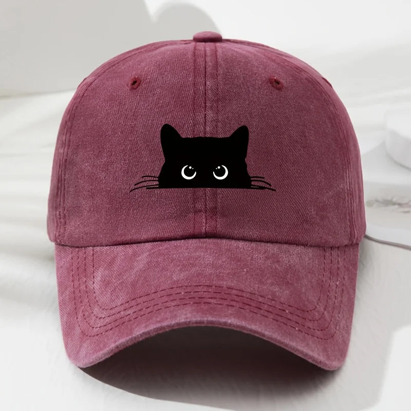 Cappellino da baseball con stampa gatto nero, modello retrò da uomo e da donna, cappellino alla moda per attività all’aperto con visiera regolabile, adatto alla pesca sportiva