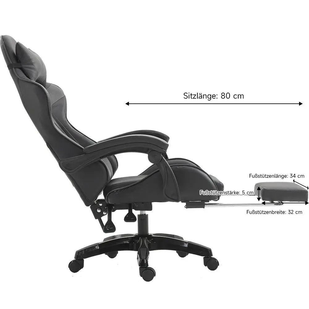 Ergonomic Gaming Chair with Lumbar Support, PU Leather Office Chair, Adjustable Height Computer Chair with Headrest, 360° Swivel