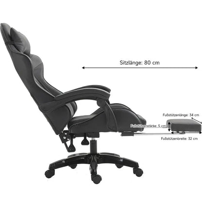Ergonomic Gaming Chair with Lumbar Support, PU Leather Office Chair, Adjustable Height Computer Chair with Headrest, 360° Swivel