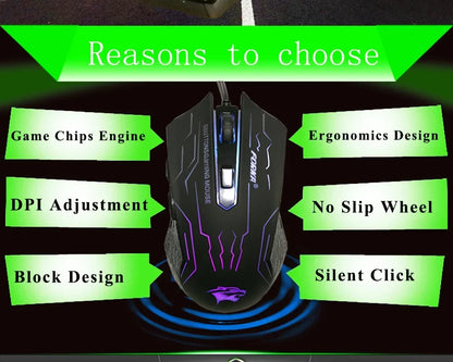 Silent Click USB Wired Gaming Mouse RGB, 6-Button Optical Gaming Mouse with Adjustable 3200 DPI, Ergonomic USB Gaming Mouse for PC, Laptop & Notebook