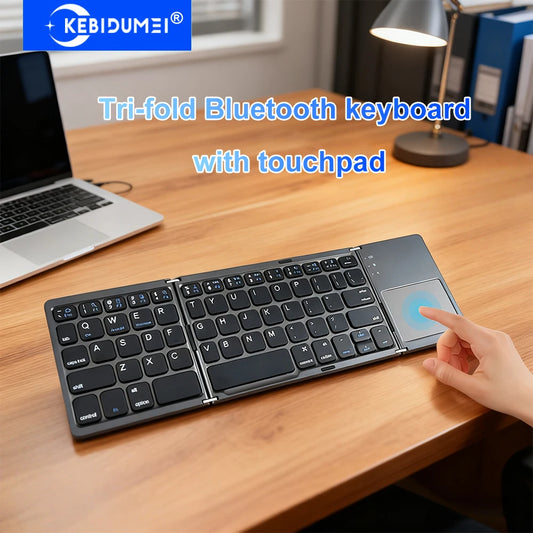 Dreifach faltbare Bluetooth-Tastatur mit Touchpad – tragbare Mini-Tastatur, wiederaufladbare kabellose Tastatur für Windows, Android und iOS