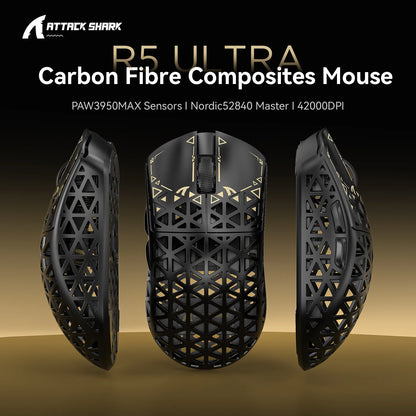 ATTACK SHARK R5 Ultra Carbon Fiber Wireless Gaming Mouse, 42g Lightweight Gaming Mouse, PAW3950MAX Sensor, 42000 DPI, 8000Hz, Tri-Mode Connectivity