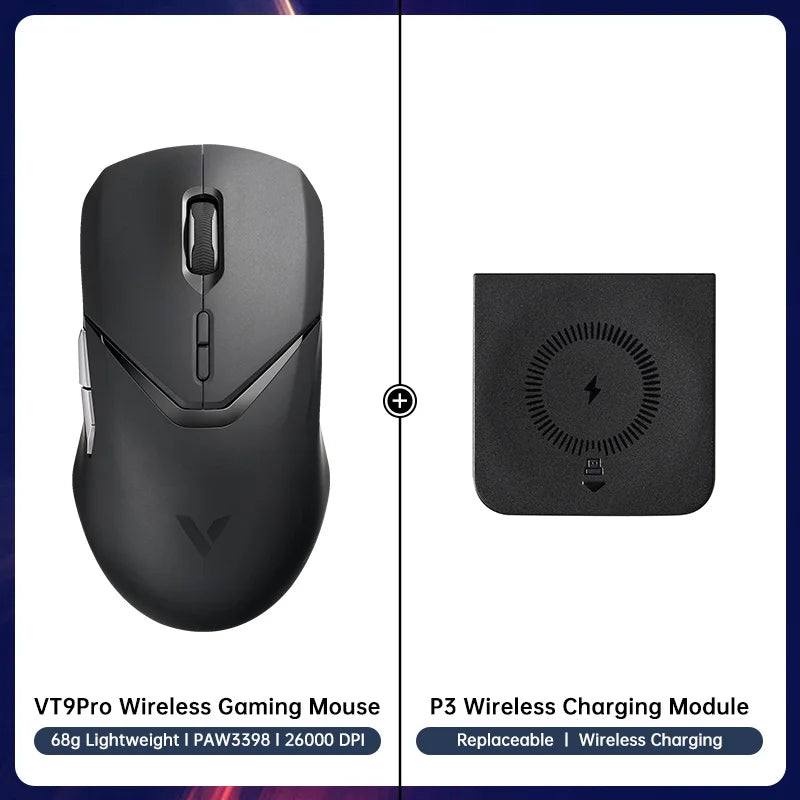 Rapoo VT9PRO Wireless Gaming Mouse PAW3398 26000 DPI Lightweight Programmable Ergonomic Gaming Mouse with Type-C Rechargeable Dual Mode