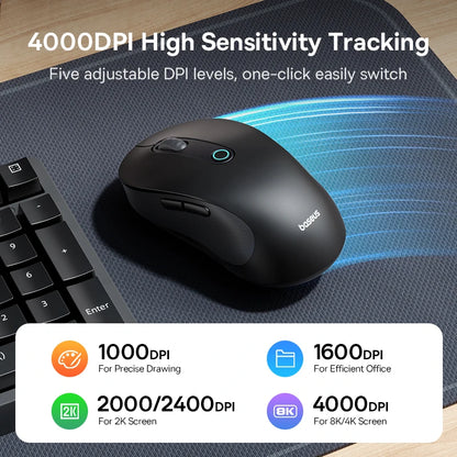 Baseus F02 Ergonomic Wireless Mouse with Bluetooth 5.2, 2.4G, 4000 DPI & 7 Silent Buttons