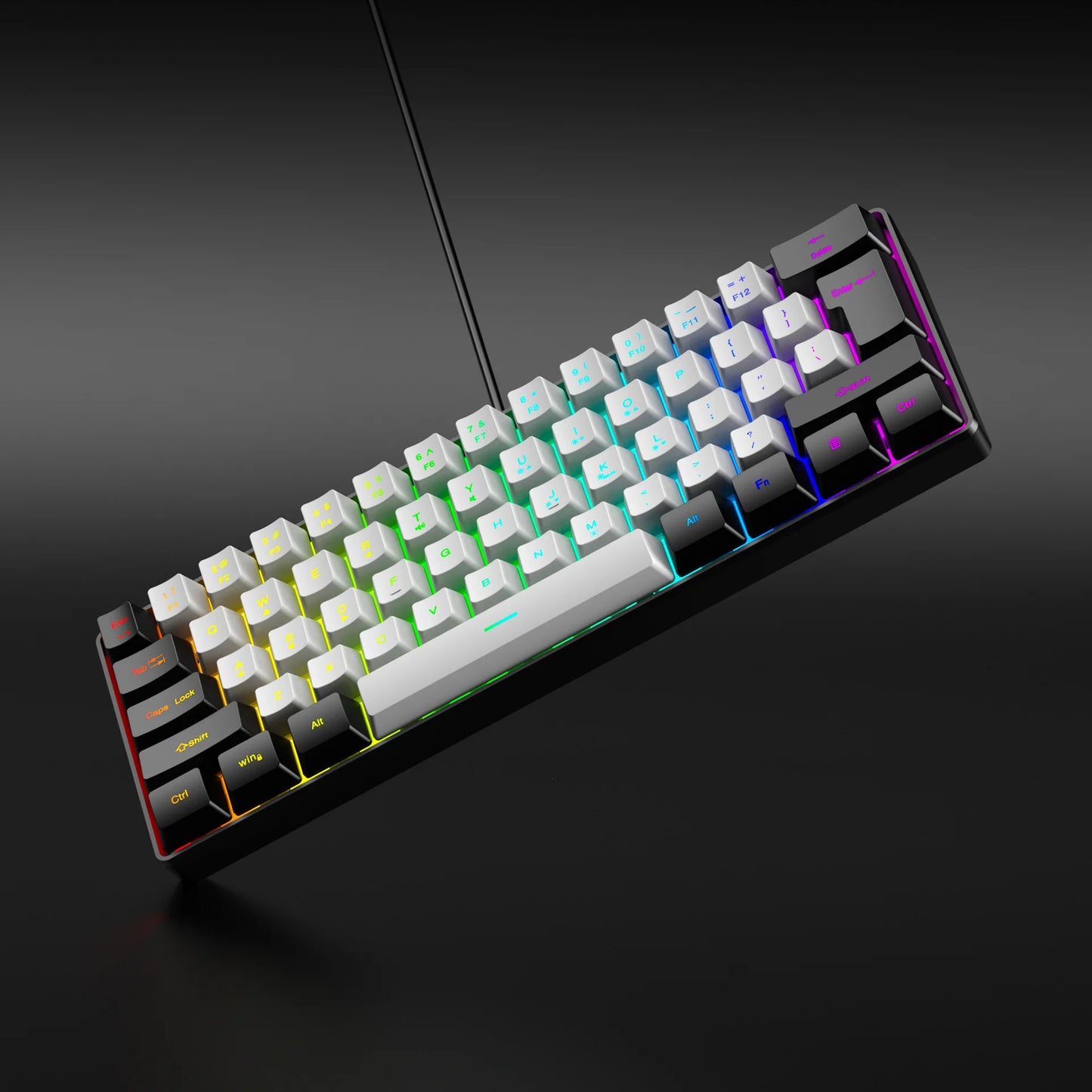USB Wired RGB Gaming Keyboard 61 Keys White Black Compact Mini Office Keyboard and Mouse for PC Desktop Computer Gamer Keypad