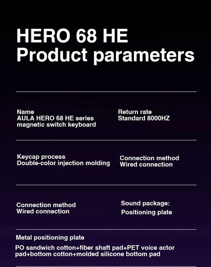 Teclado AULA HERO 68HE con interruptores magnéticos RGB Gaming mecánico Rapid Trigger retorno 8K con cable para esports personalizable
