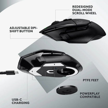 Logitech G502 X LIGHTSPEED Gaming Mouse Wireless, HERO 25K Sensor, LIGHTFORCE Hybrid Optical-Mechanical Switches, RGB Gaming Mouse for PC