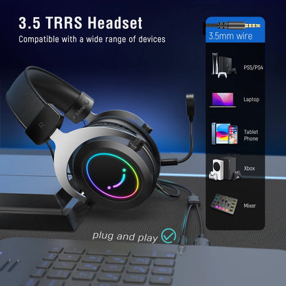 FIFINE Gaming Headset with Stereo Sound/Detachable MIC/RGB/Line Control,Over-Ear Headphone for PC PS4 PS5 Xbox -AMPLIGAME H3