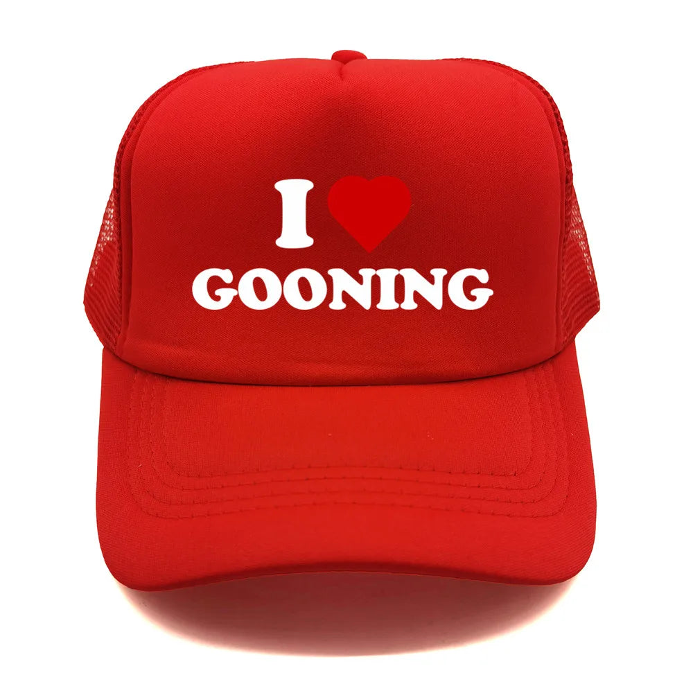 Sjove „I Love Gooning“-baseballkasketter – Cool sommerhat til mænd i netstof – Humoristisk truckerkasket – Unisex udendørs kasketter i netstof – MZ-080