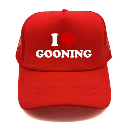 Sjove „I Love Gooning“-baseballkasketter – Cool sommerhat til mænd i netstof – Humoristisk truckerkasket – Unisex udendørs kasketter i netstof – MZ-080