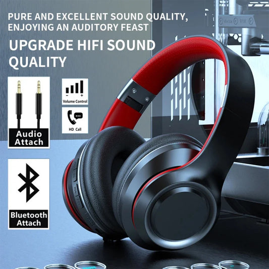 Shoumi Wireless Bluetooth 5.0 Headphones with Mic, TF Card MP3 Player, Deep Bass Over-Ear Gaming Headset with Display Screen