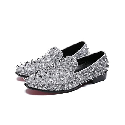 Modne niebieskie mokasyny z ćwiekami dla mężczyzn – luksusowe, ręcznie wykonane, wsuwane, eleganckie buty męskie, buty ślubne
