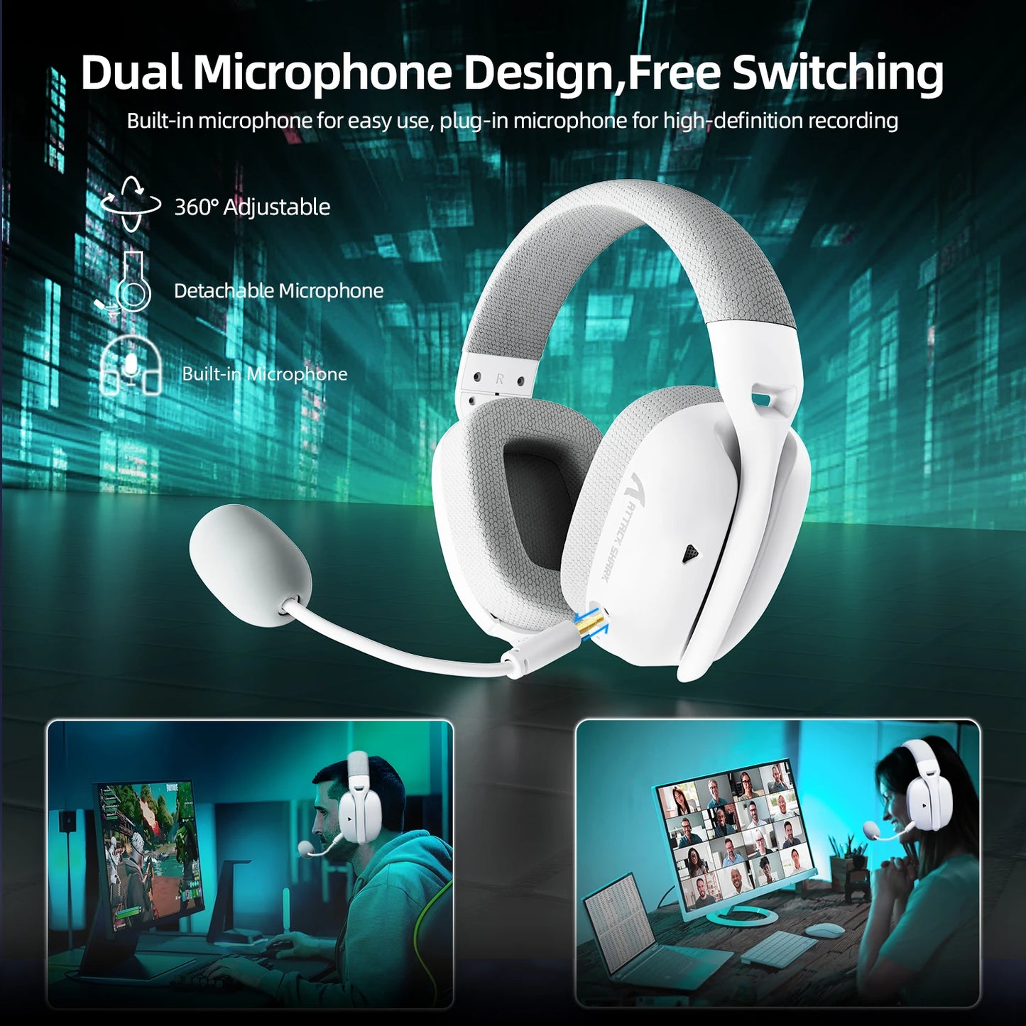 Auriculares gaming ATTACK SHARK L80PRO 3 en 1 – Auriculares Bluetooth inalámbricos de baja latencia con doble micrófono, sonido Hi-Fi de 40mm y conexión estable