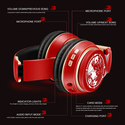 Bluetooth 5.3 Wireless Headphones with Microphone, Stereo Foldable Headset, MP3 FM Radio, Kids Gaming Earphones, Student Gift Headphones