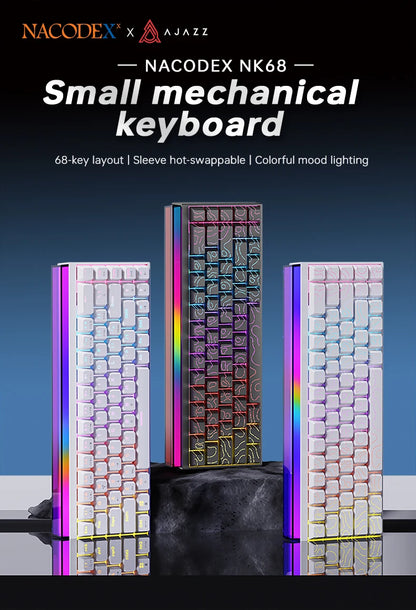 AJAZZ Mini 65% Gaming Mechanical Keyboard, 68 Keys with Red Switches, Compact Wired Office Keyboard, Stunning Lighting Effects, Self-Service Plug and Play, Supports Multiple Systems, Suitable for Gaming Mechanical Backlit Key