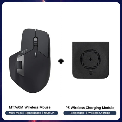 Rapoo MT760 Multi-Mode Rechargeable Wireless Mouse, Ergonomic Bluetooth Mouse with 4000 DPI, Easy-Switch for Up to 4 Devices, USB-C Rechargeable