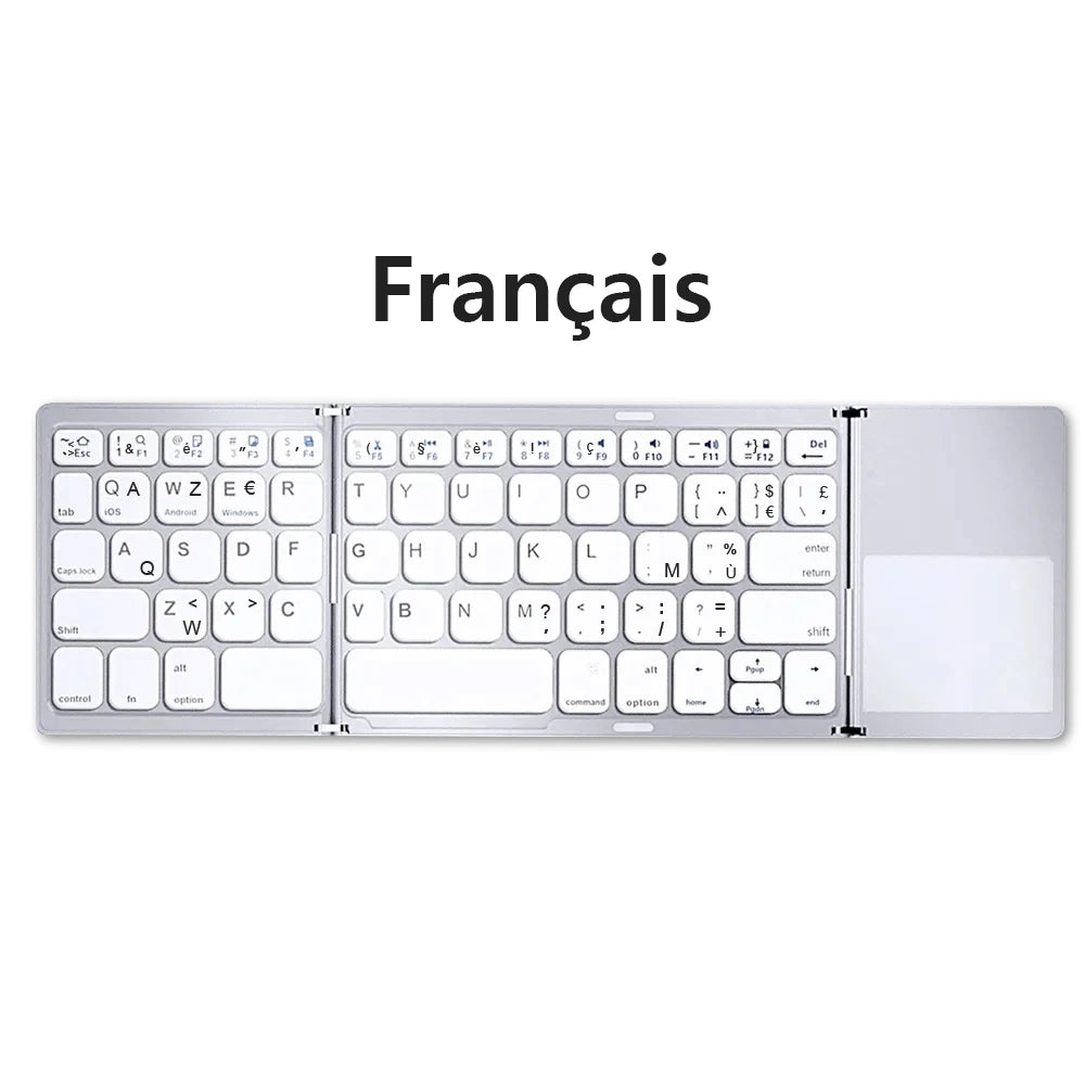 Russian/Spanish/English B033 Mini Foldable keyboard, Wireless Bluetooth Keyboard Recharger with Touchpad for Windows Android IOS