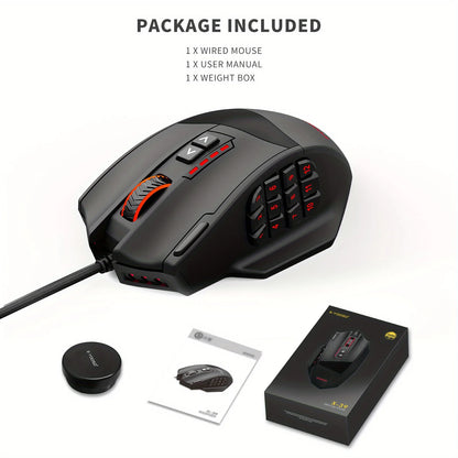 E-YOOSO X-39 Programmable Gaming Mouse RGB Wired Mouse with 17 Buttons, Adjustable DPI, Removable Weights, Ergonomic Gaming Mouse for PC