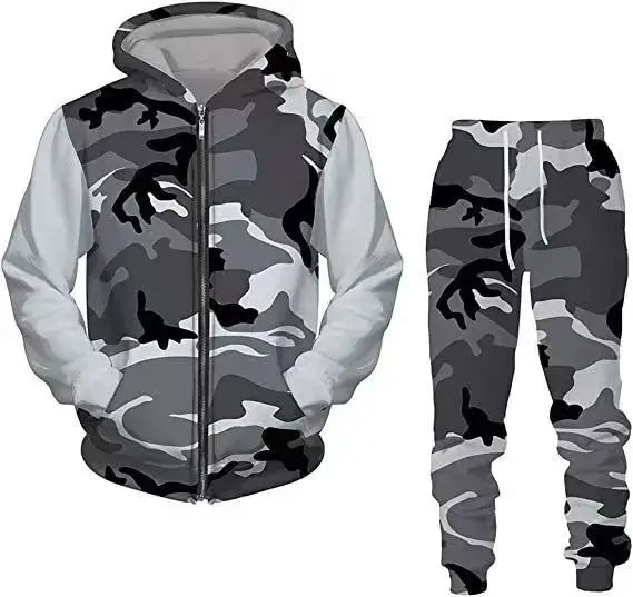 New 3D printed long sleeved hooded sweatshirt set for spring and autumn men's sportswear zipper sweatshirt, Produit gaming premium Fraquane