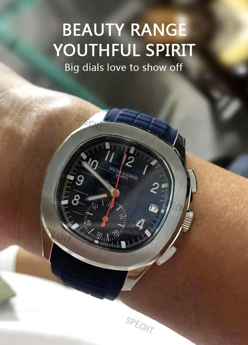 Specht & Söhne New Classic 5167 Men's Watch Orange Color Sapphire Crystal Rubber Srap Sports Male Quartz Watches 50M Waterproof