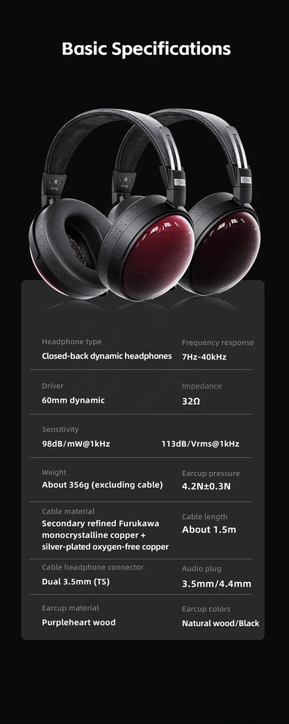 FiiO FT13 Audiophile Closed-Back HiFi Wired Headphones – Hi-Res Audio Premium Studio-Grade Over-Ear Headset