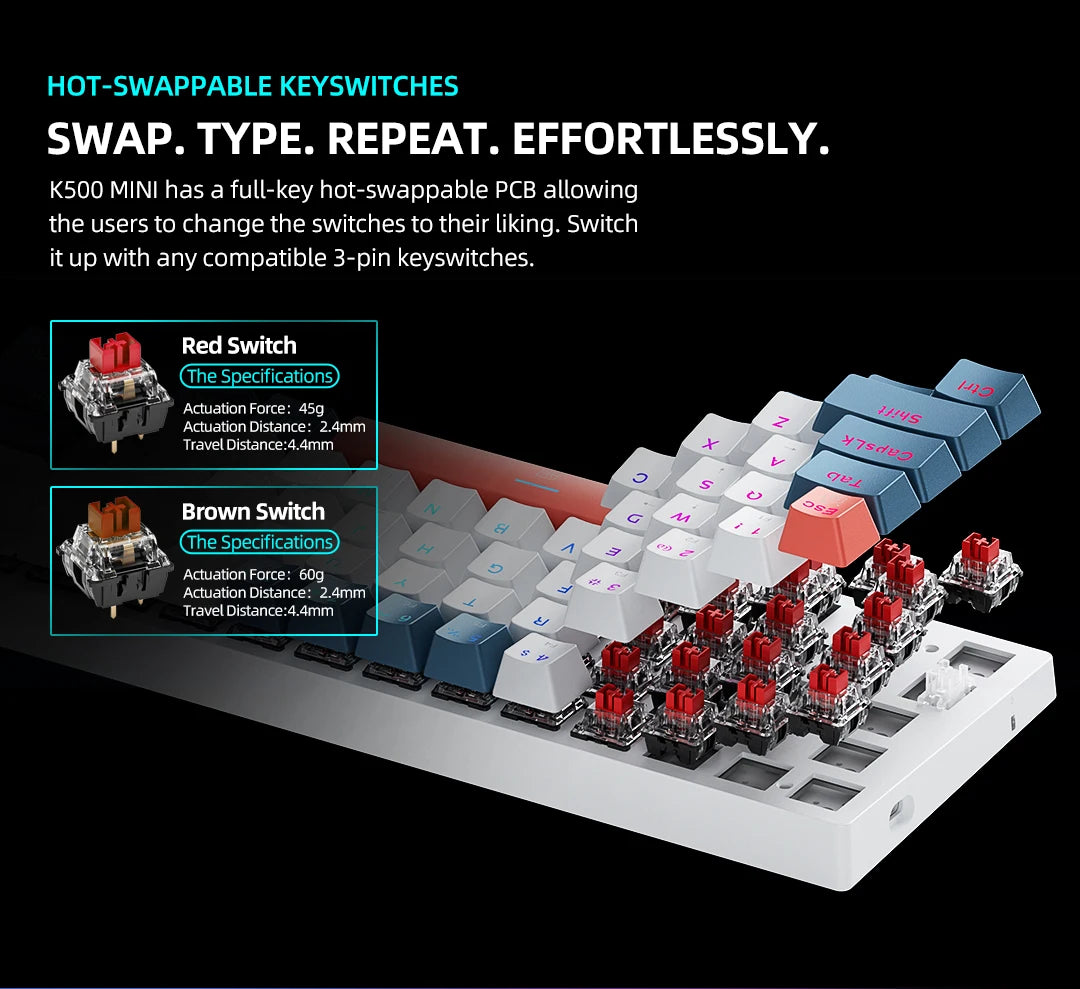 MACHENIKE K500-B61 Mini Mechanical Keyboard 60% Wired Gaming Keyboard, 61-Key Hot-Swappable RGB Backlit Mechanical Keyboard with PBT Keycaps