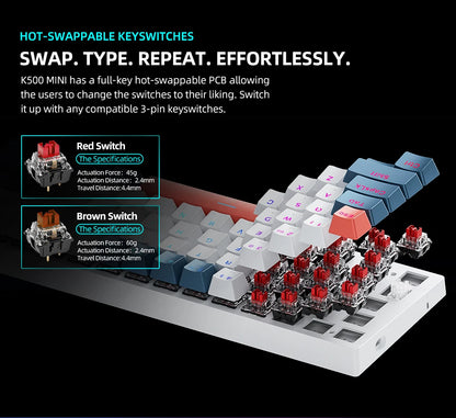 MACHENIKE K500-B61 Mini Mechanical Keyboard 60% Wired Gaming Keyboard, 61-Key Hot-Swappable RGB Backlit Mechanical Keyboard with PBT Keycaps